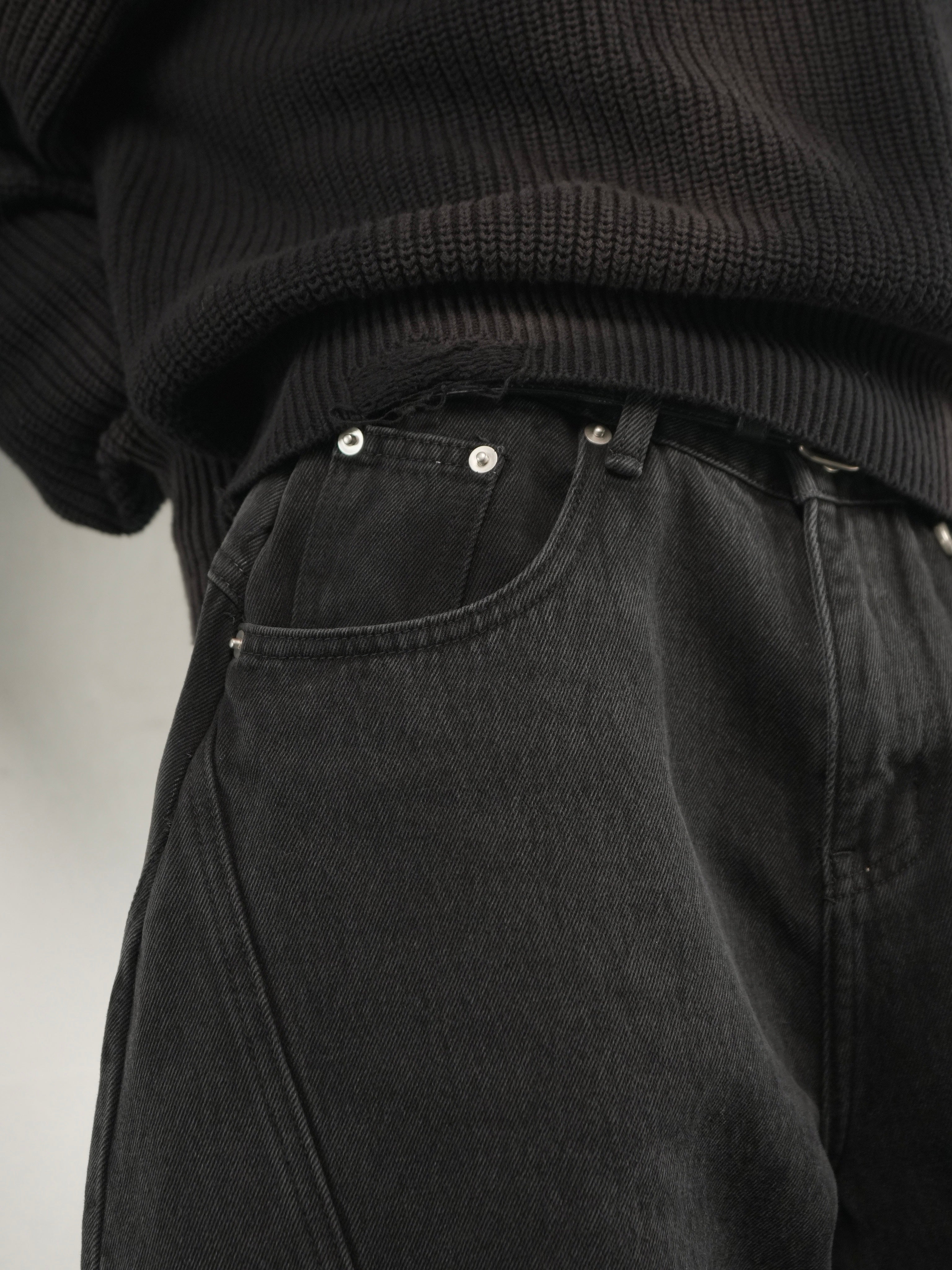 【CHIKASHITSU PLUS HIGH】Barrel leg curve denim pants