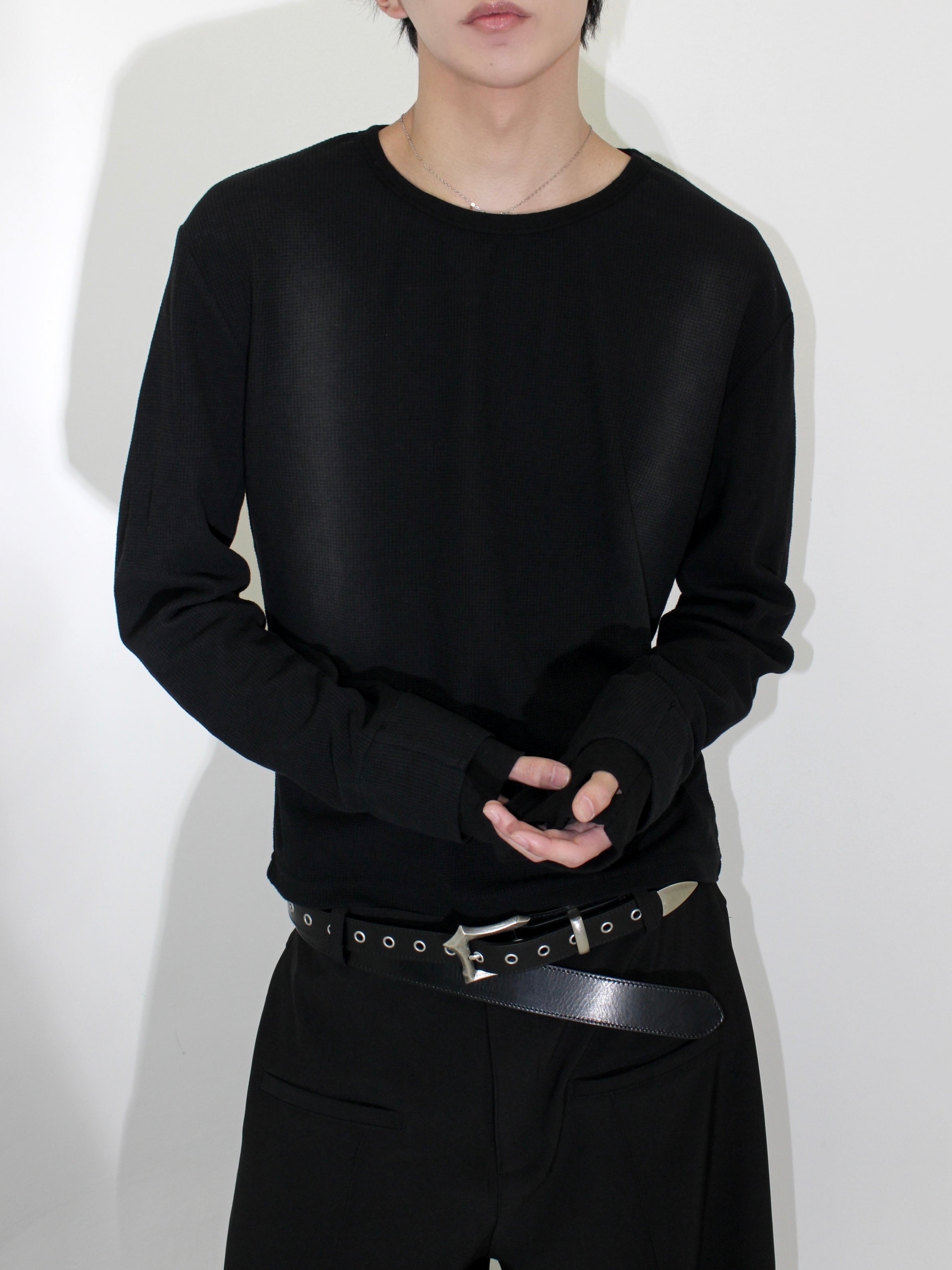 【CHIKASHITSU PLUS HIGH】Rust waffle thermal long tee