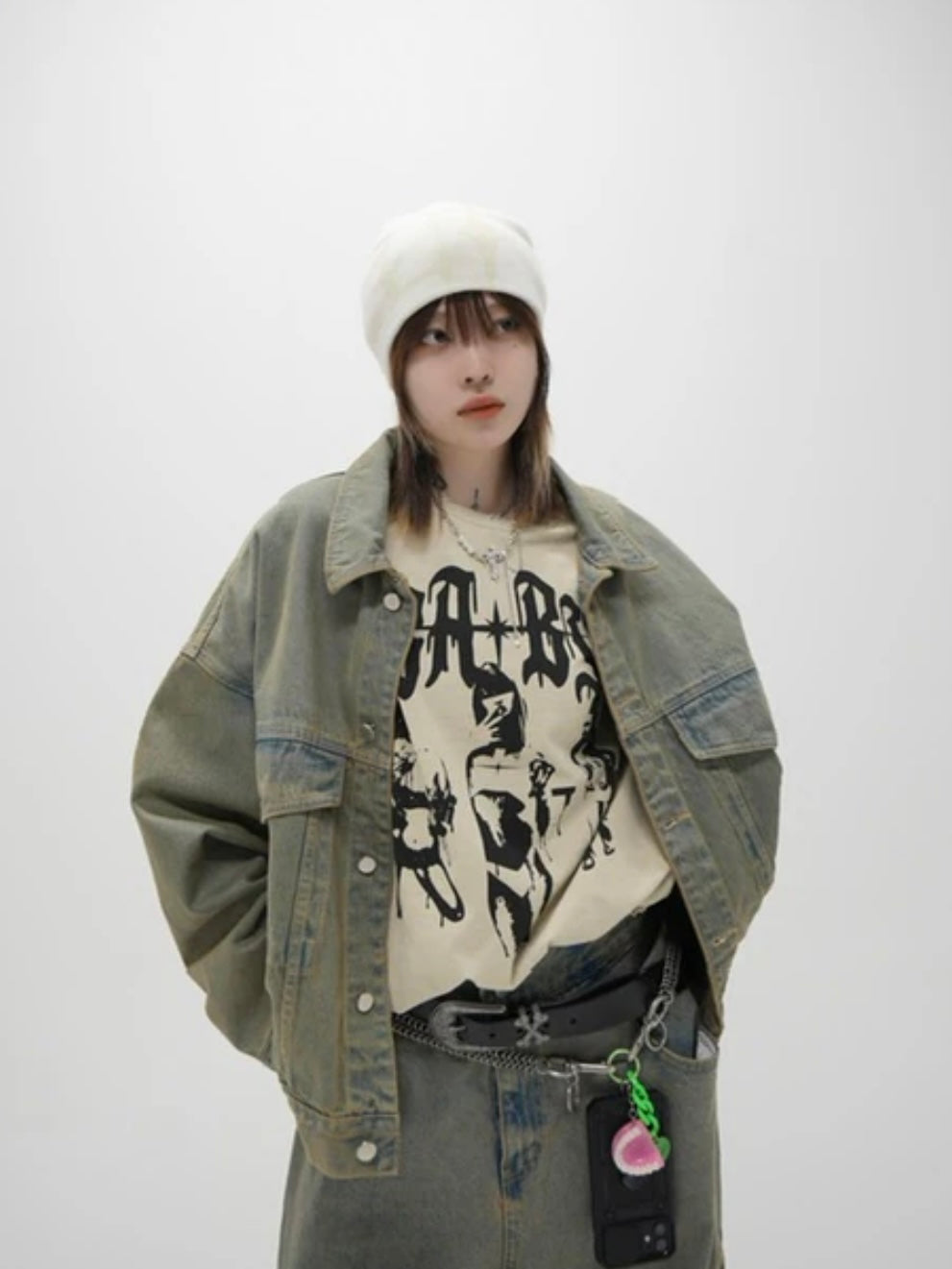 受注制【Never mind the XU】set up washed denim jacket (2color)