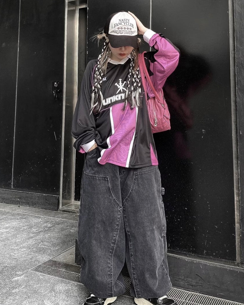 受注制【Never mind the XU】painter denim wide pants (2color)
