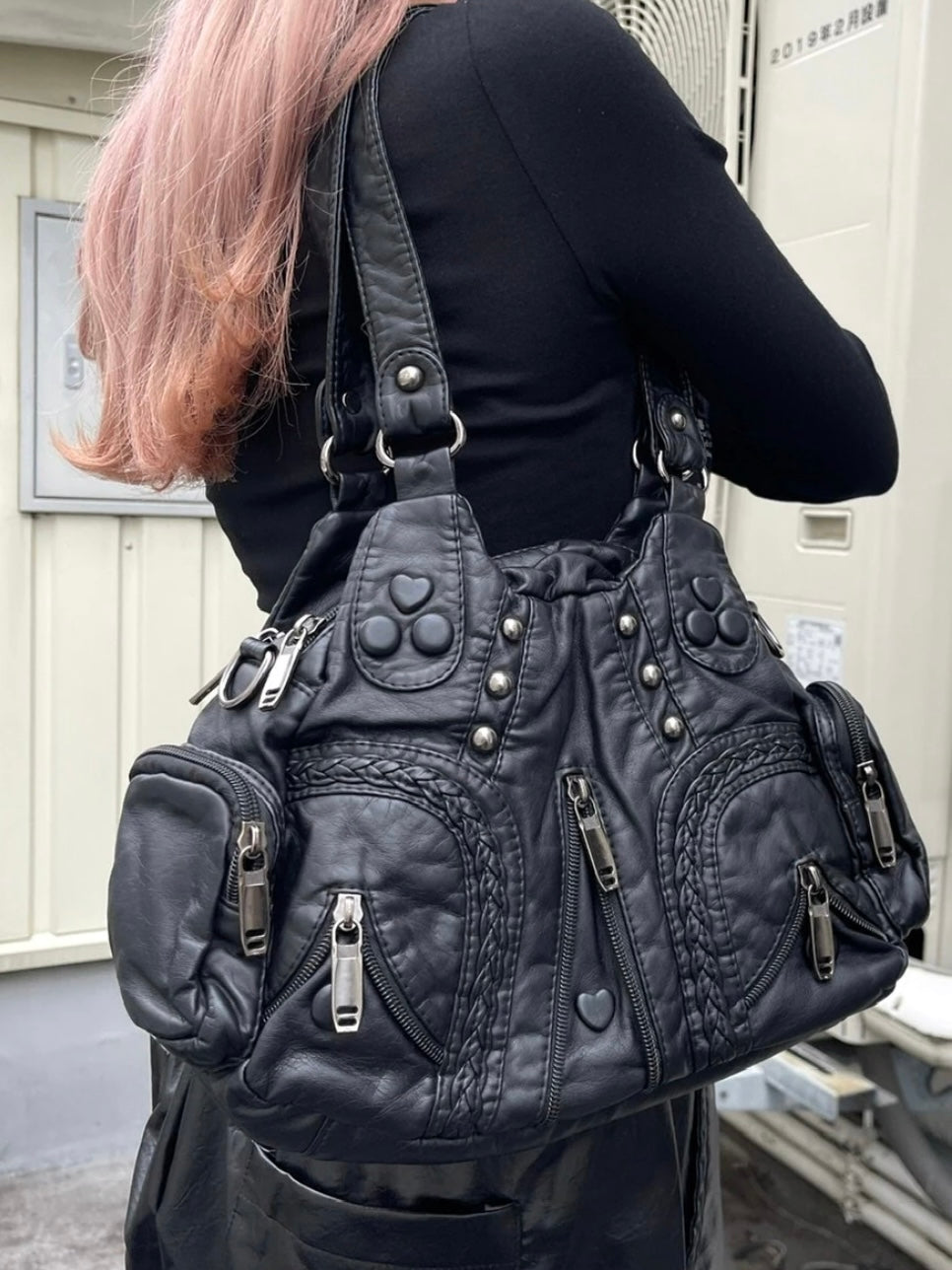 受注制【Never mind the XU】vintage leather bag / 【ネバーマインド ザ エックスユー】ハートヴィンテージレザーバッグミニハンドバッグショルダーバッグ