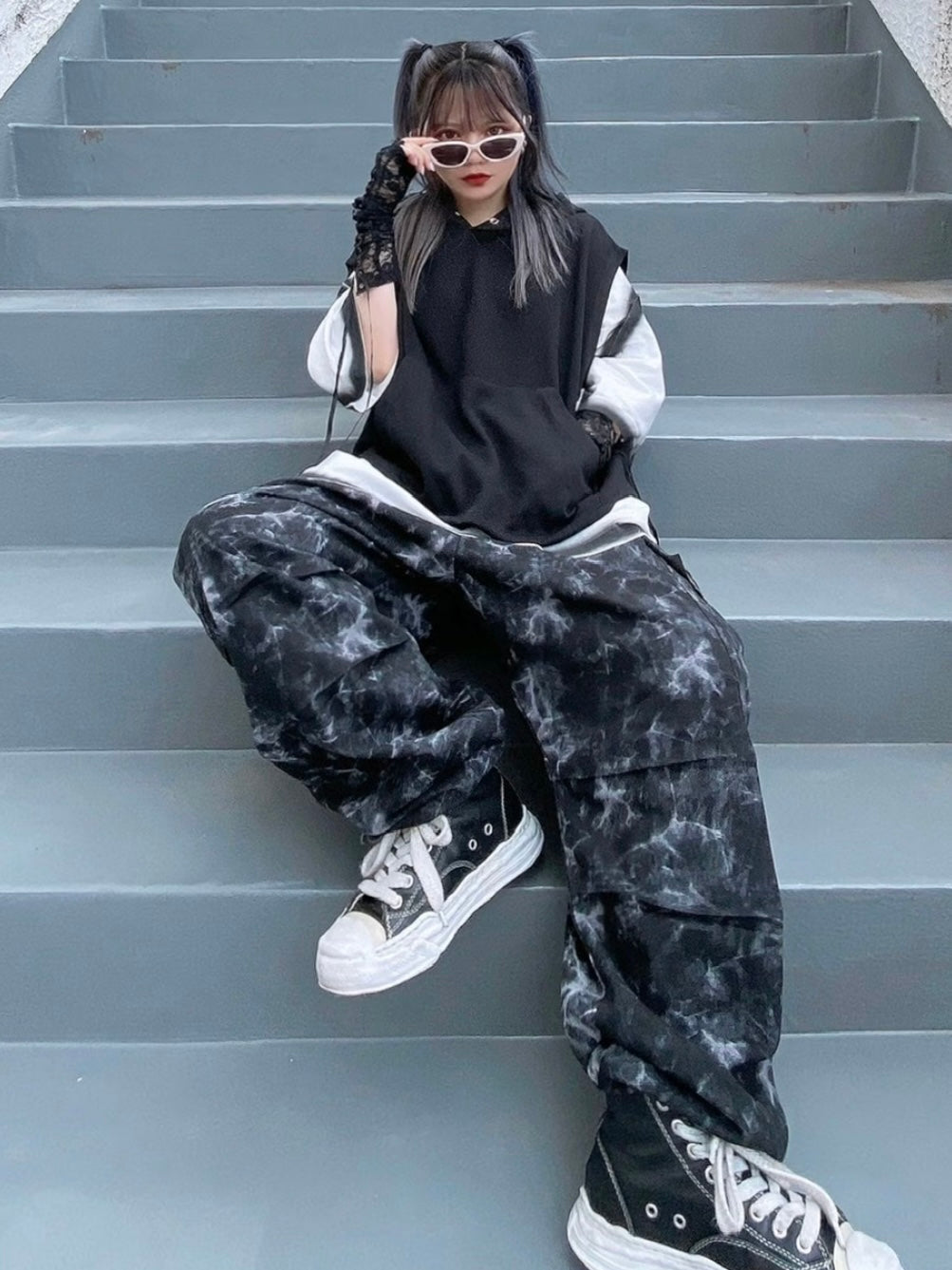 受注制【Never mind the XU】tie-dye cargo pants (2color)