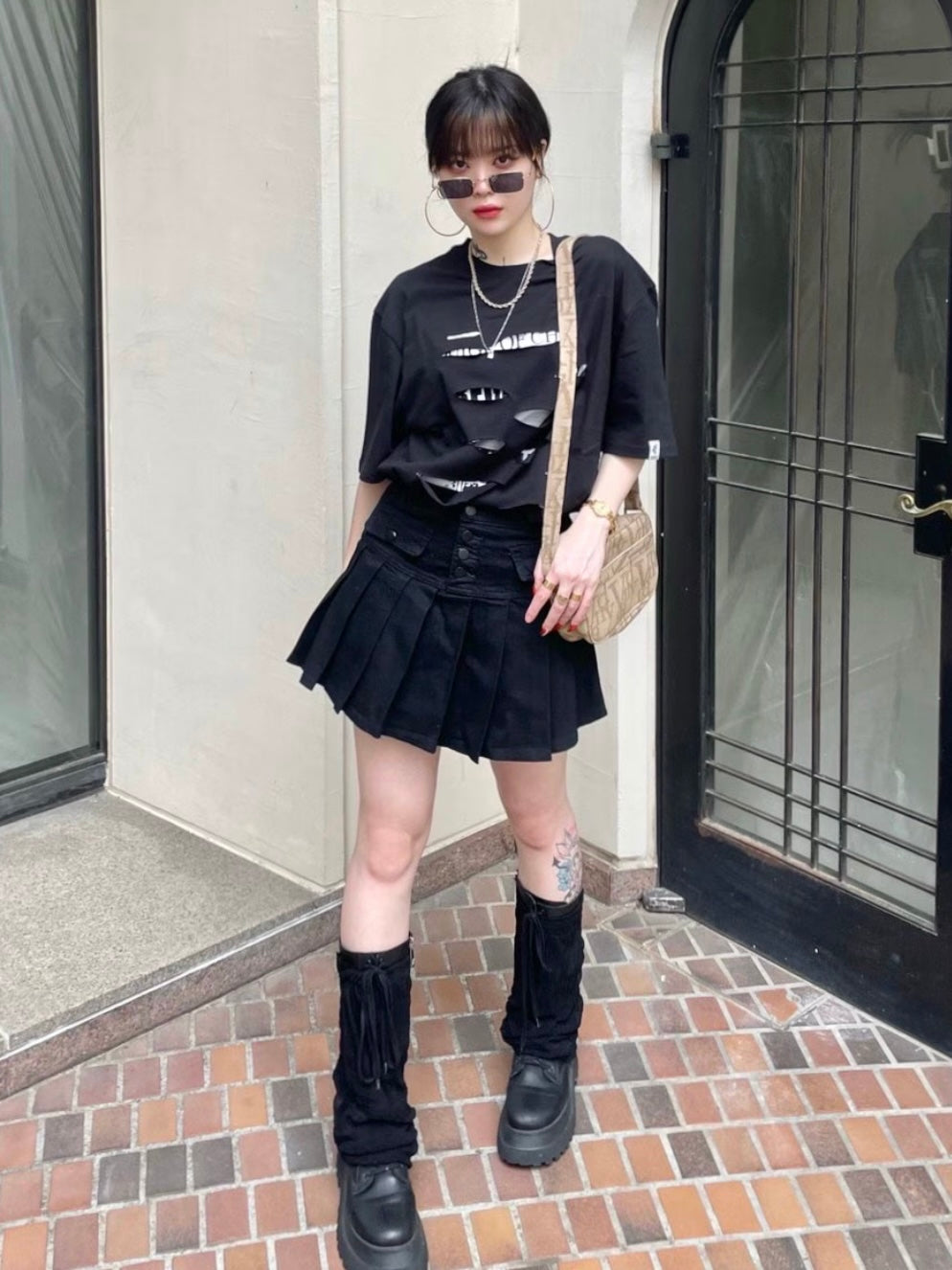 受注制【Never mind the XU】button pleats denim skirt (2color)