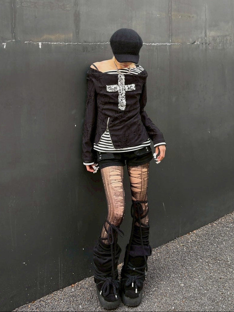 【Never mind the XU】layered cross long sleeve (2color)
