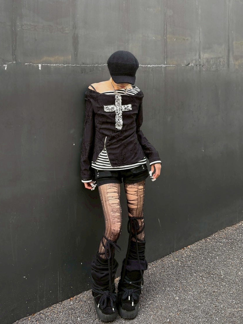 【Never mind the XU】layered cross long sleeve (2color)
