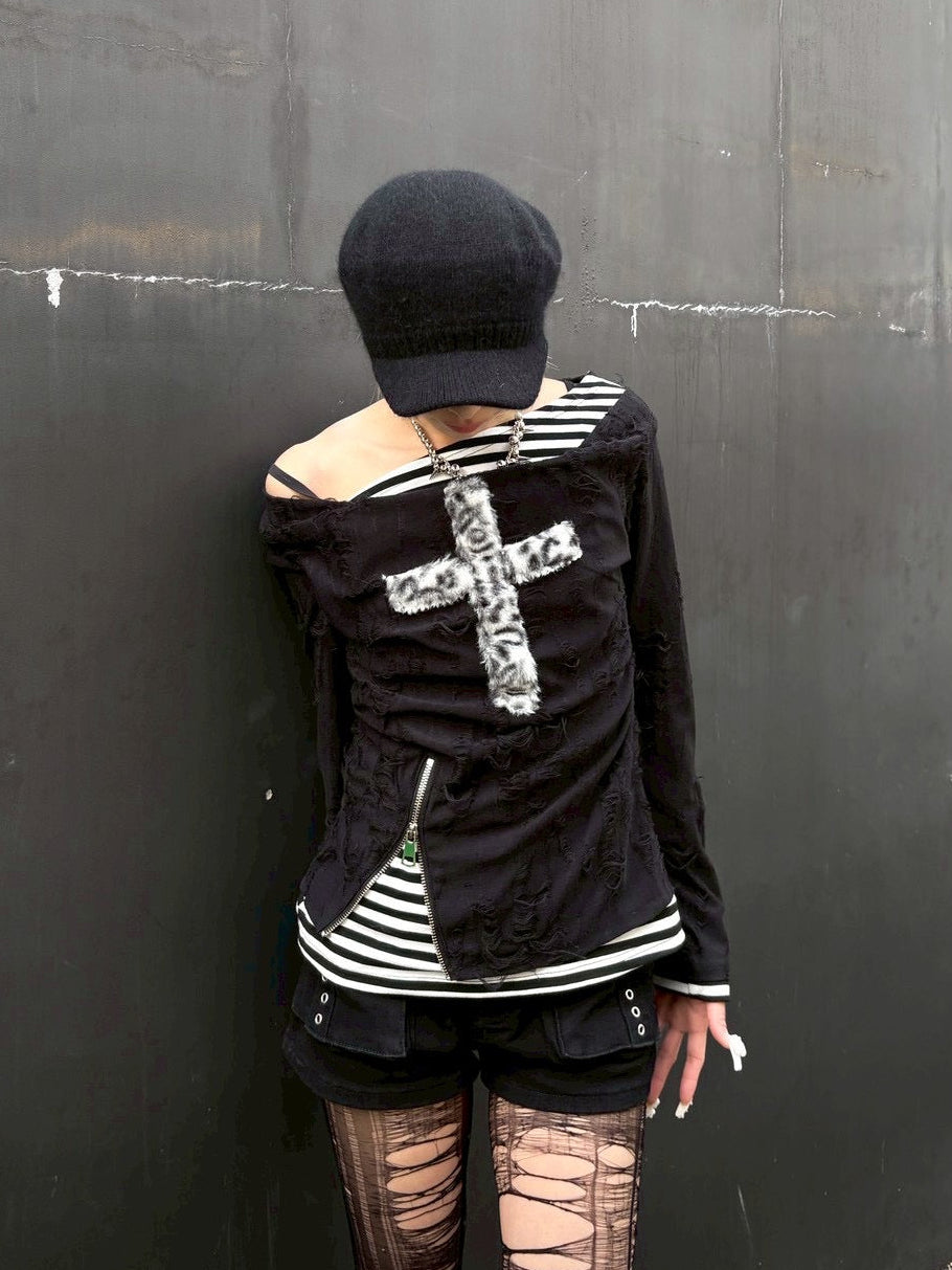 【Never mind the XU】layered cross long sleeve (2color)