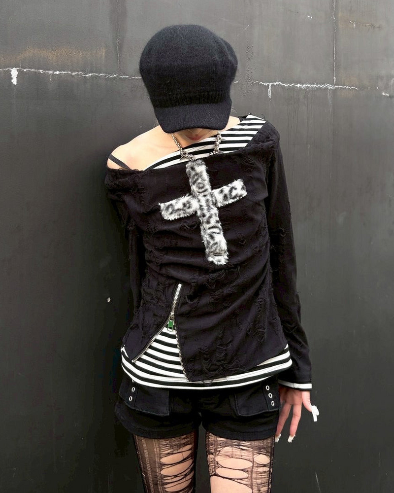 【Never mind the XU】layered cross long sleeve (2color)