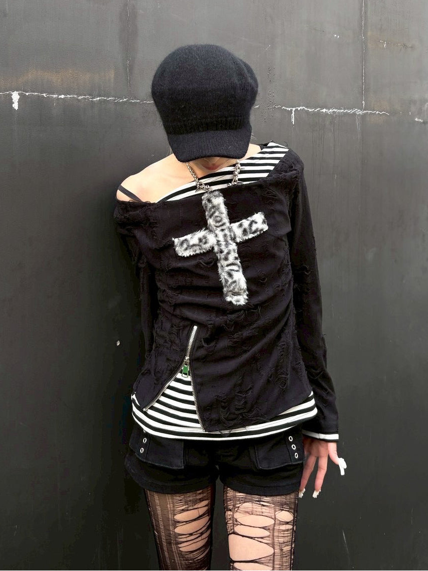 【Never mind the XU】layered cross long sleeve (2color)