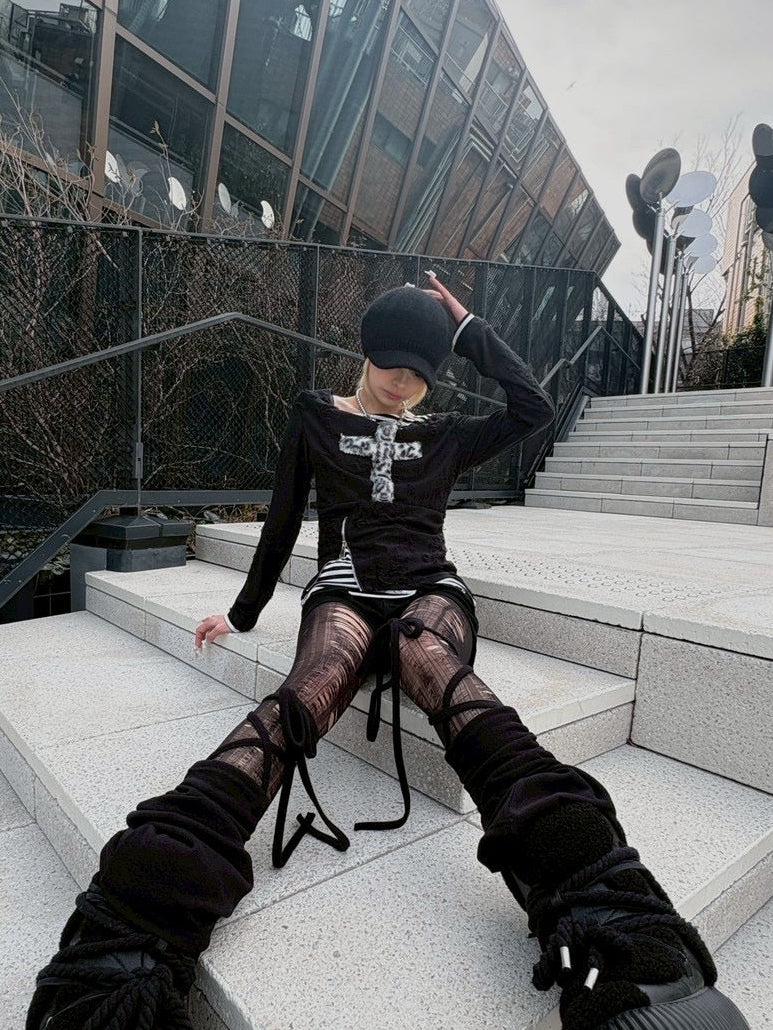 【Never mind the XU】layered cross long sleeve (2color)