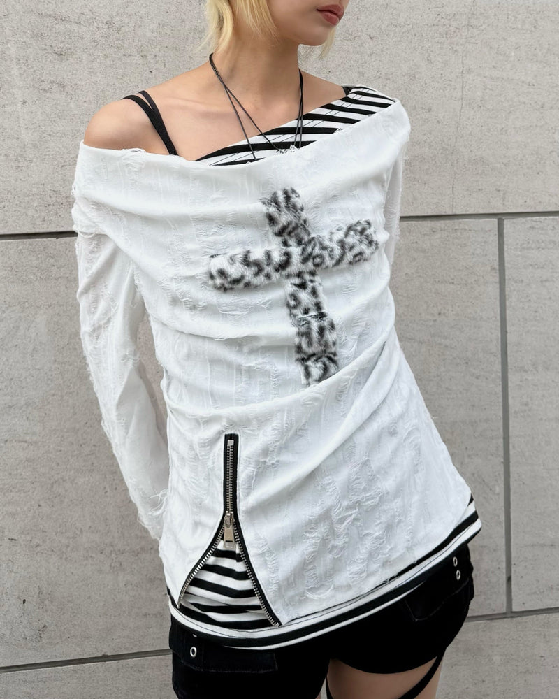 【Never mind the XU】layered cross long sleeve (2color)