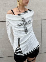 【Never mind the XU】layered cross long sleeve (2color)