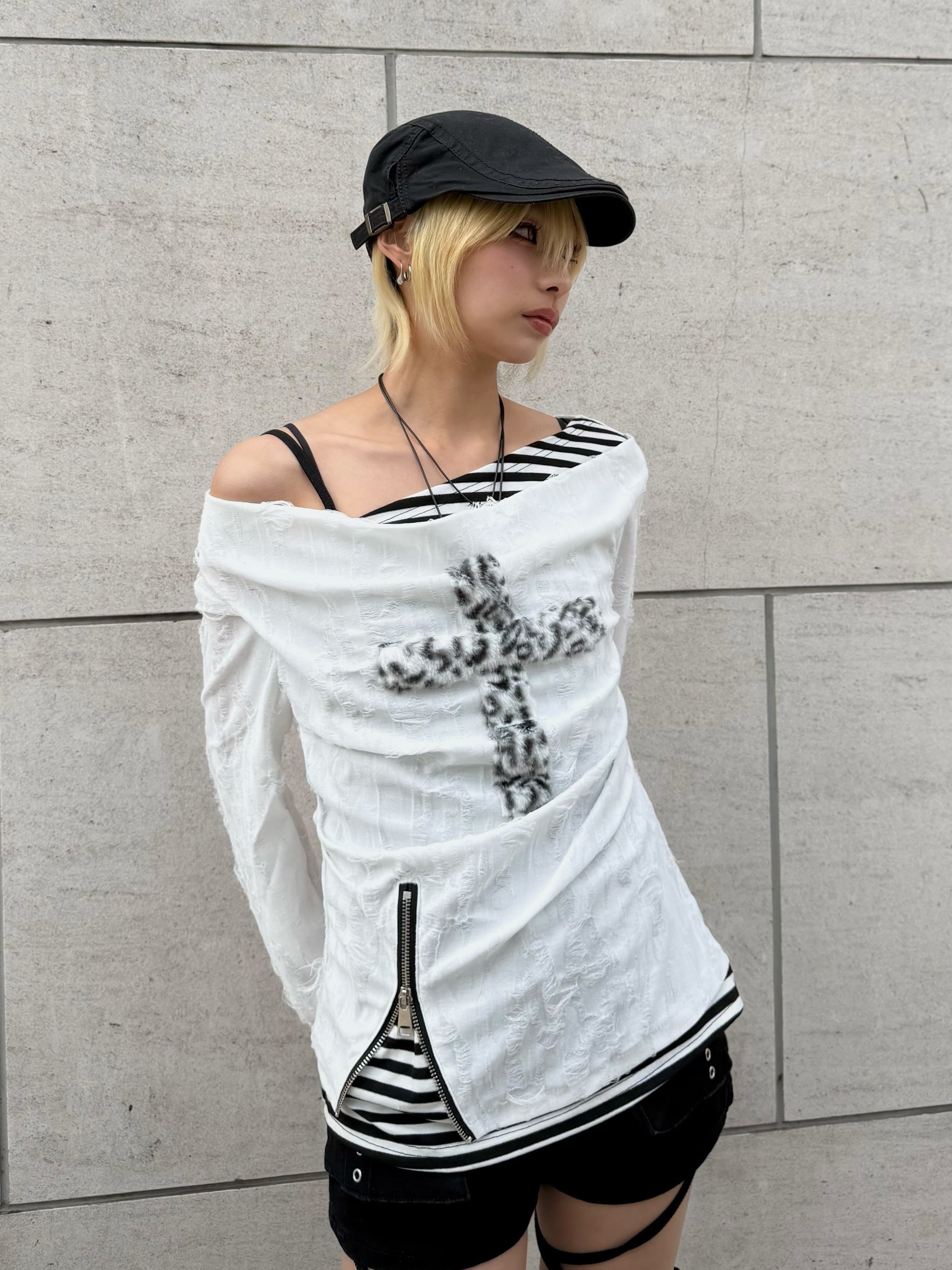 【Never mind the XU】layered cross long sleeve (2color)