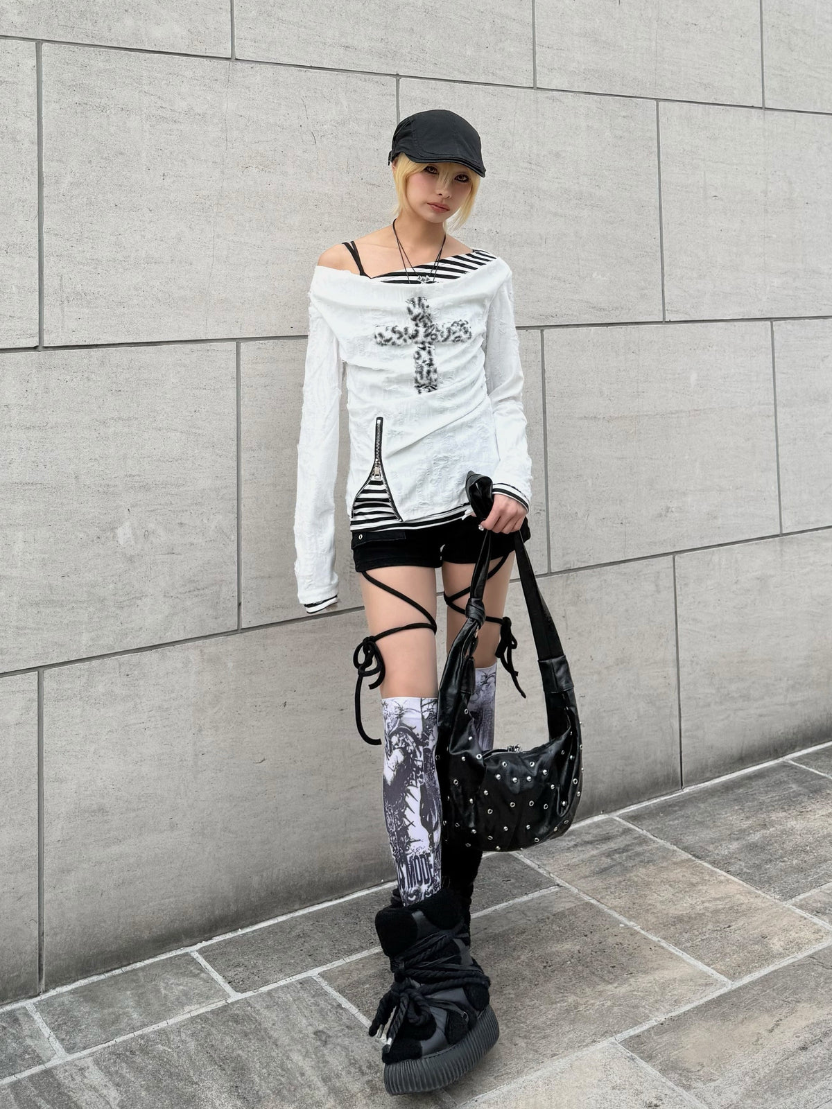 【Never mind the XU】layered cross long sleeve (2color)