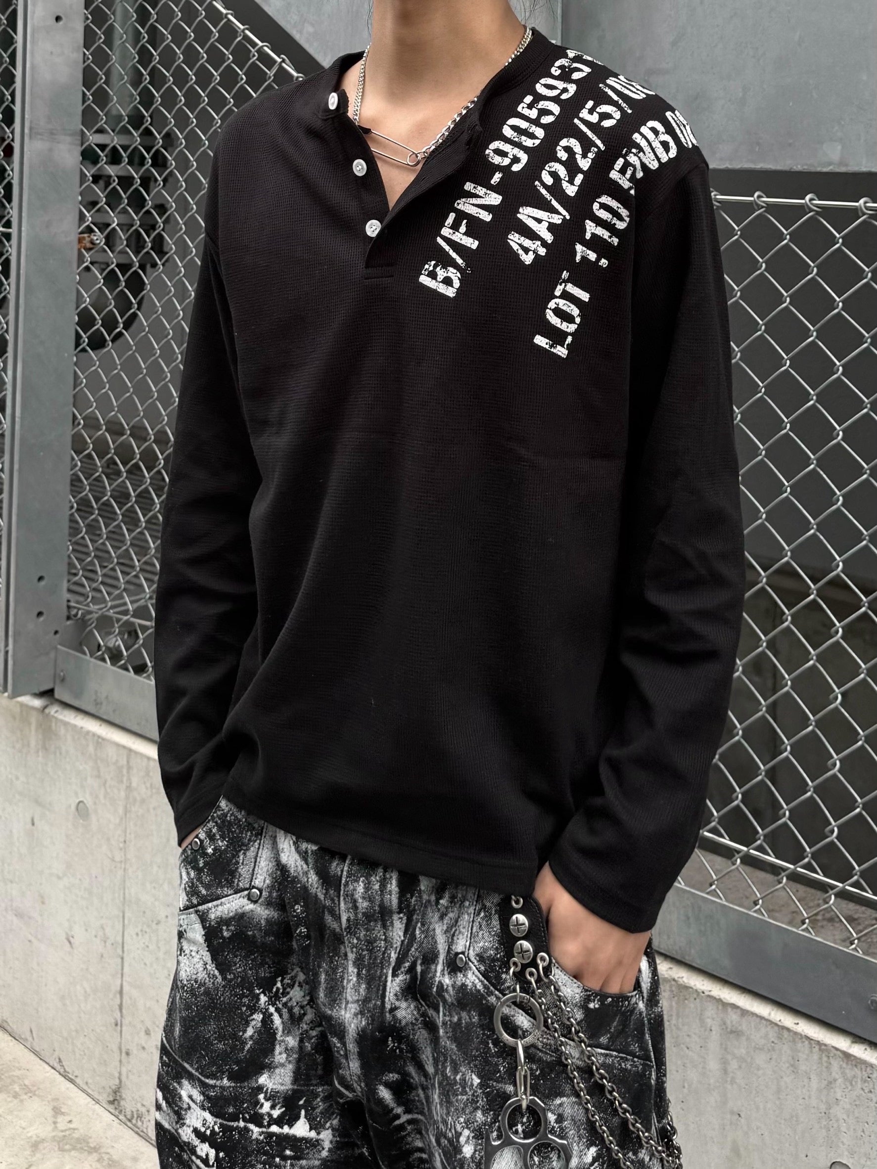 ふく 受注制【Never mind the XU】waffle henley long sleeve (4color