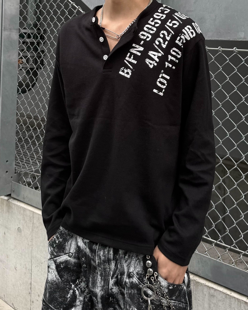 受注制【Never mind the XU】waffle henley long sleeve (4color)
