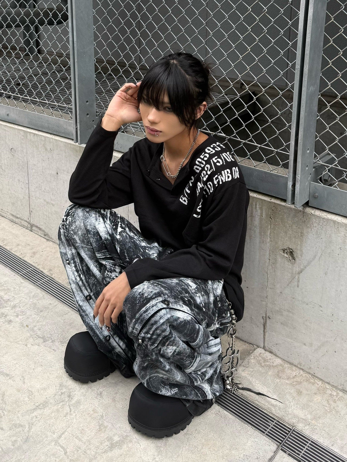 受注制【Never mind the XU】waffle henley long sleeve (4color)