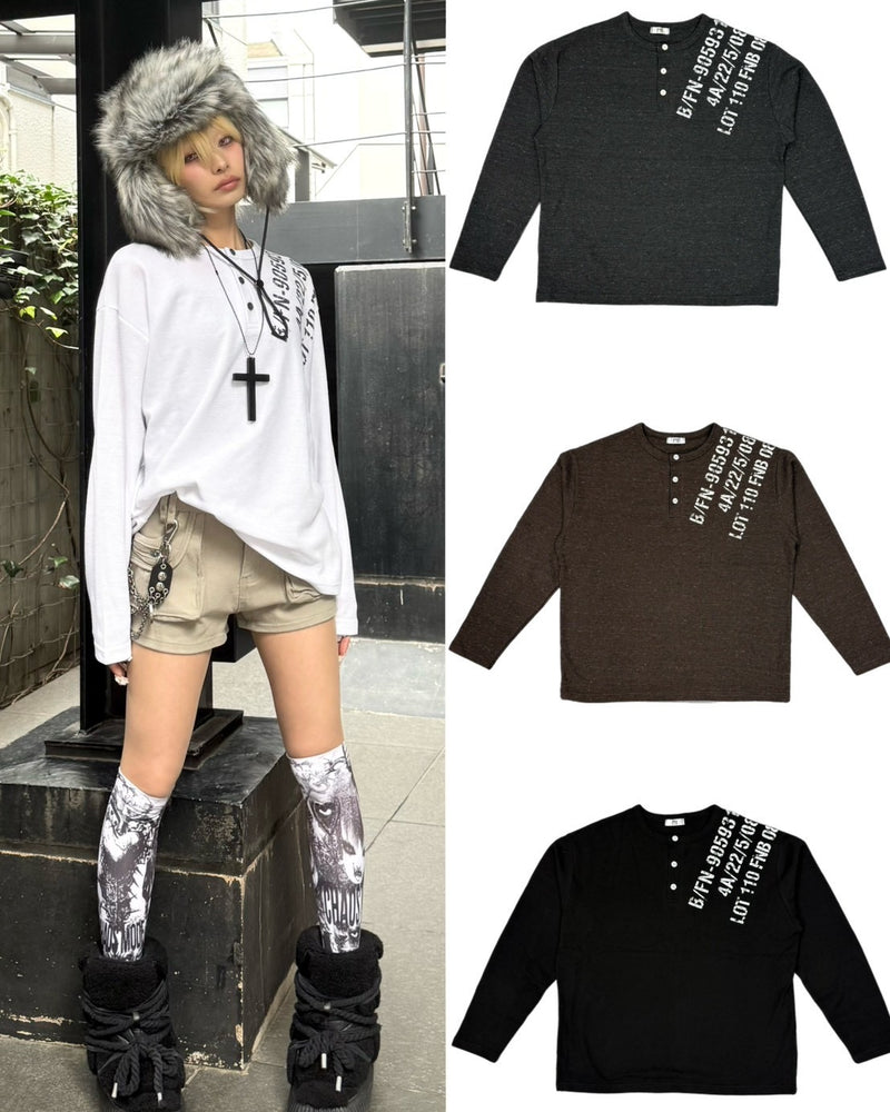 受注制【Never mind the XU】waffle henley long sleeve (4color)