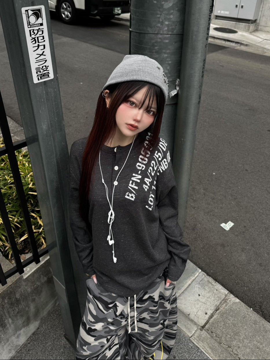 受注制【Never mind the XU】waffle henley long sleeve (4color)