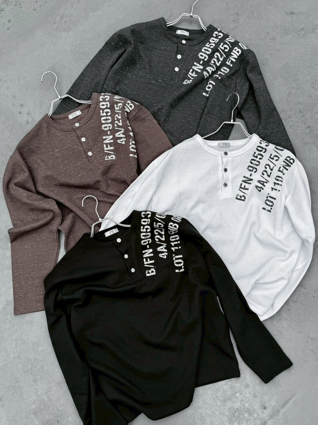 受注制【Never mind the XU】waffle henley long sleeve (4color