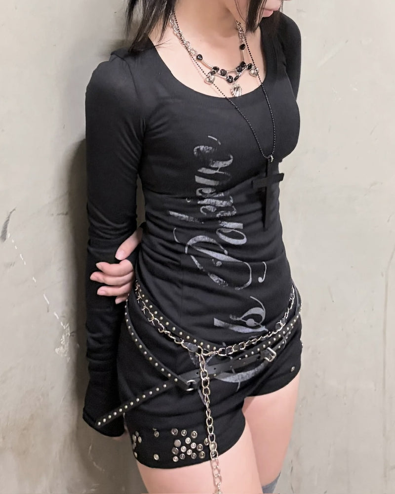 国際配送【Never mind the XU】sheer lettering tight long sleeve tee (3color)