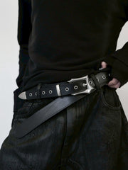 【CHIKASHITSU PLUS HIGH】Layered leather eyelet belt