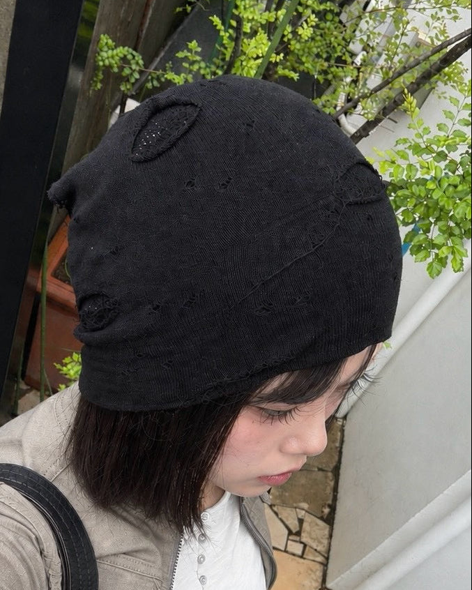 受注制【Chikashitsu +】damaged mesh beanie (3color)