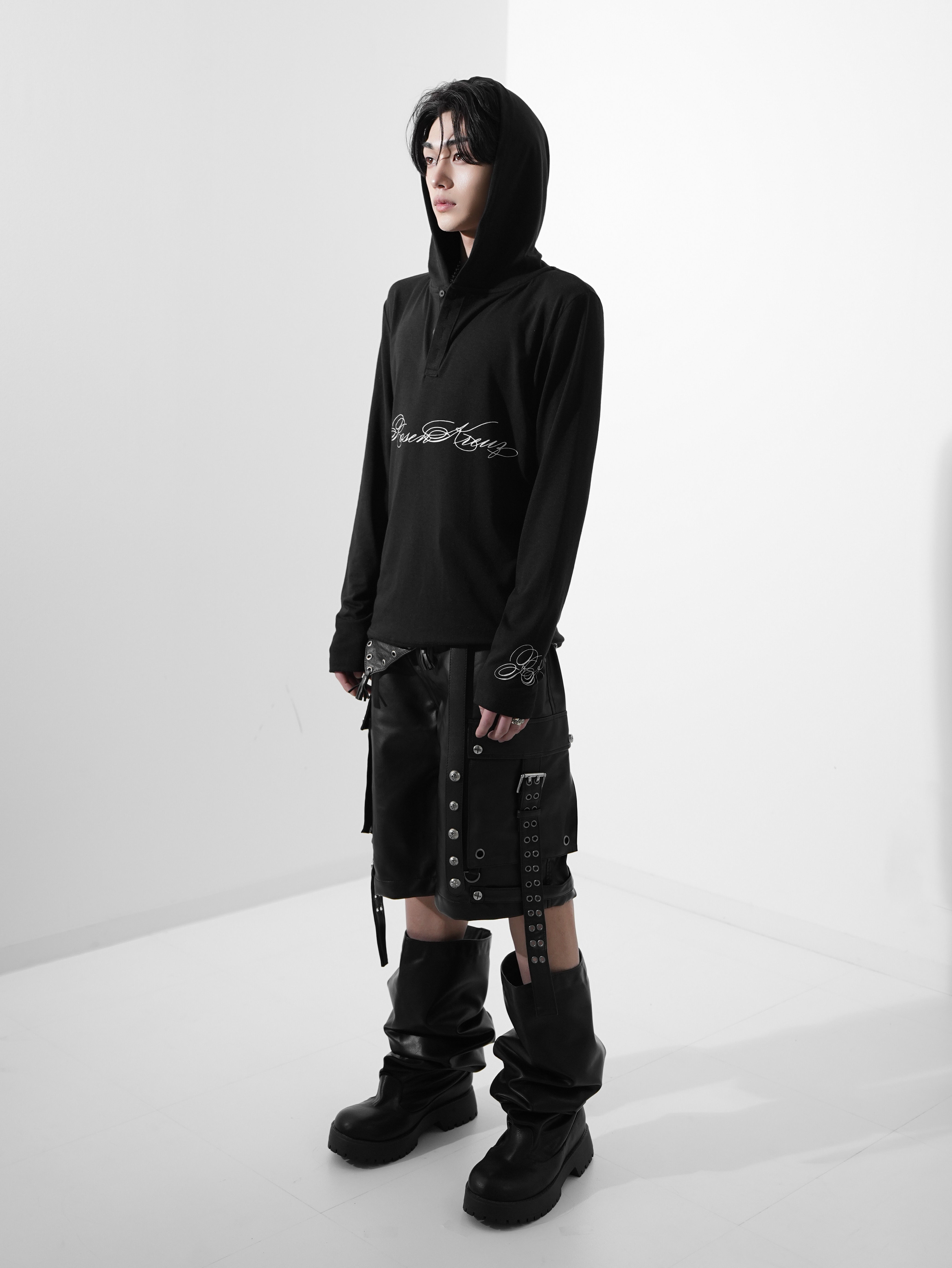 【Rosen Kreuz】SCRIPT LOGO HENLEY HOODIE