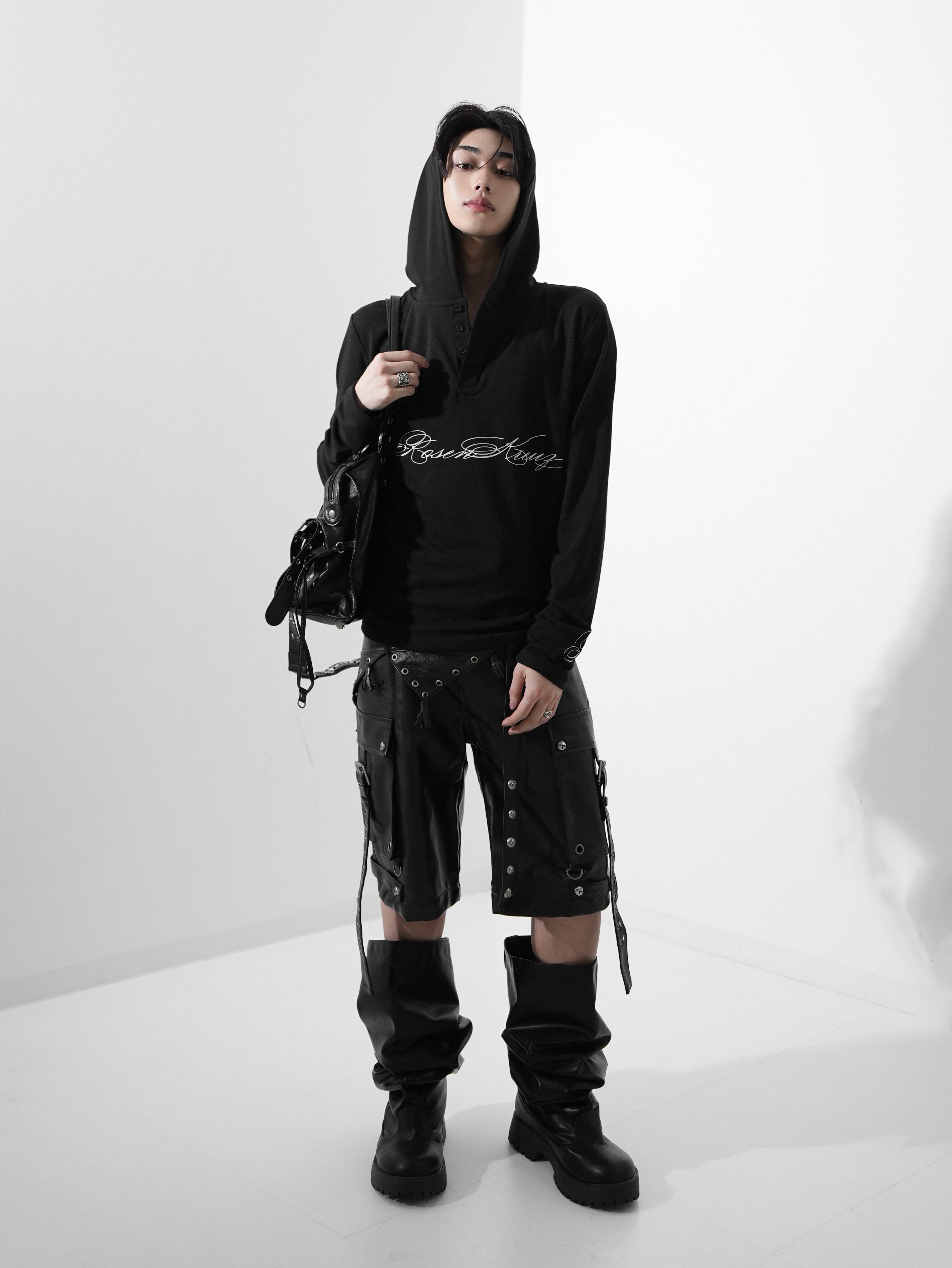 【Rosen Kreuz】SCRIPT LOGO HENLEY HOODIE