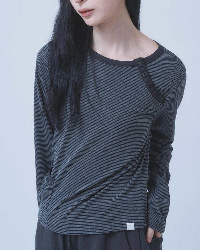 【TUOMIO】STRIPE BUTTONED LONG SLEEVE