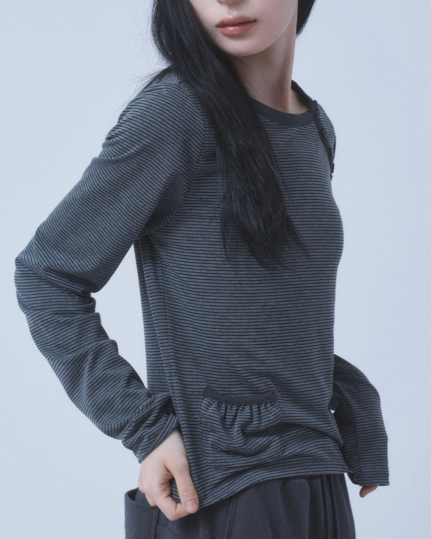 【TUOMIO】STRIPE BUTTONED LONG SLEEVE