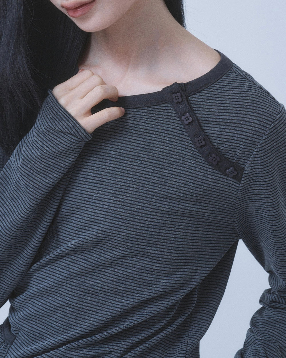 【TUOMIO】STRIPE BUTTONED LONG SLEEVE