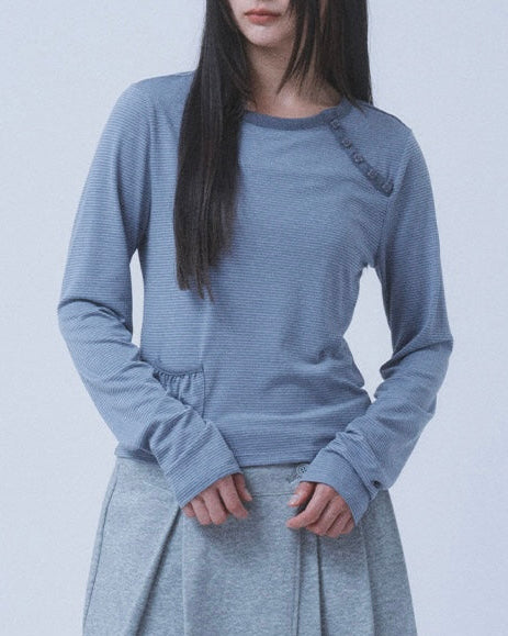 【TUOMIO】STRIPE BUTTONED LONG SLEEVE