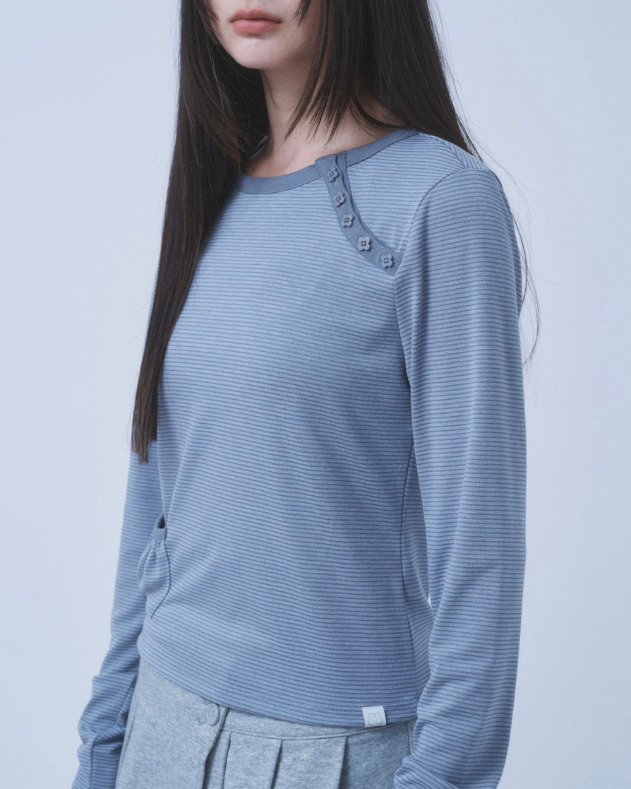 【TUOMIO】STRIPE BUTTONED LONG SLEEVE