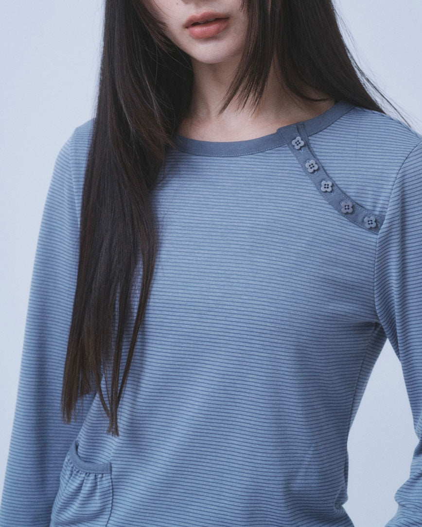 【TUOMIO】STRIPE BUTTONED LONG SLEEVE