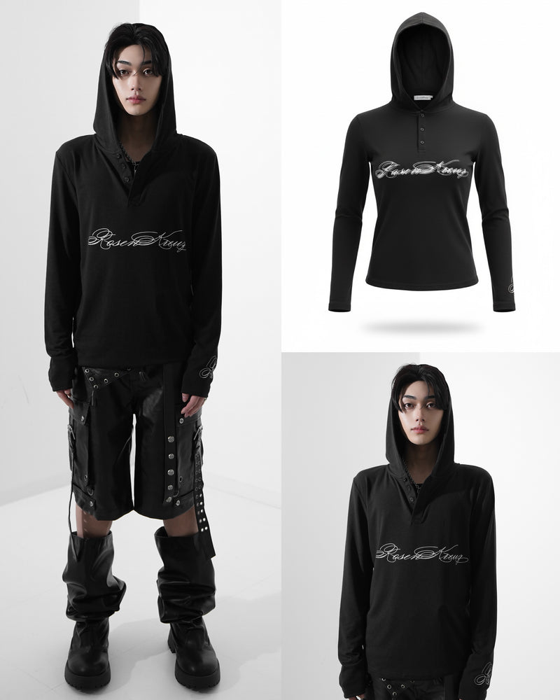 【Rosen Kreuz】SCRIPT LOGO HENLEY HOODIE