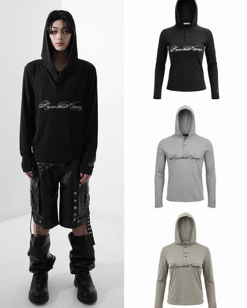 【Rosen Kreuz】SCRIPT LOGO HENLEY HOODIE