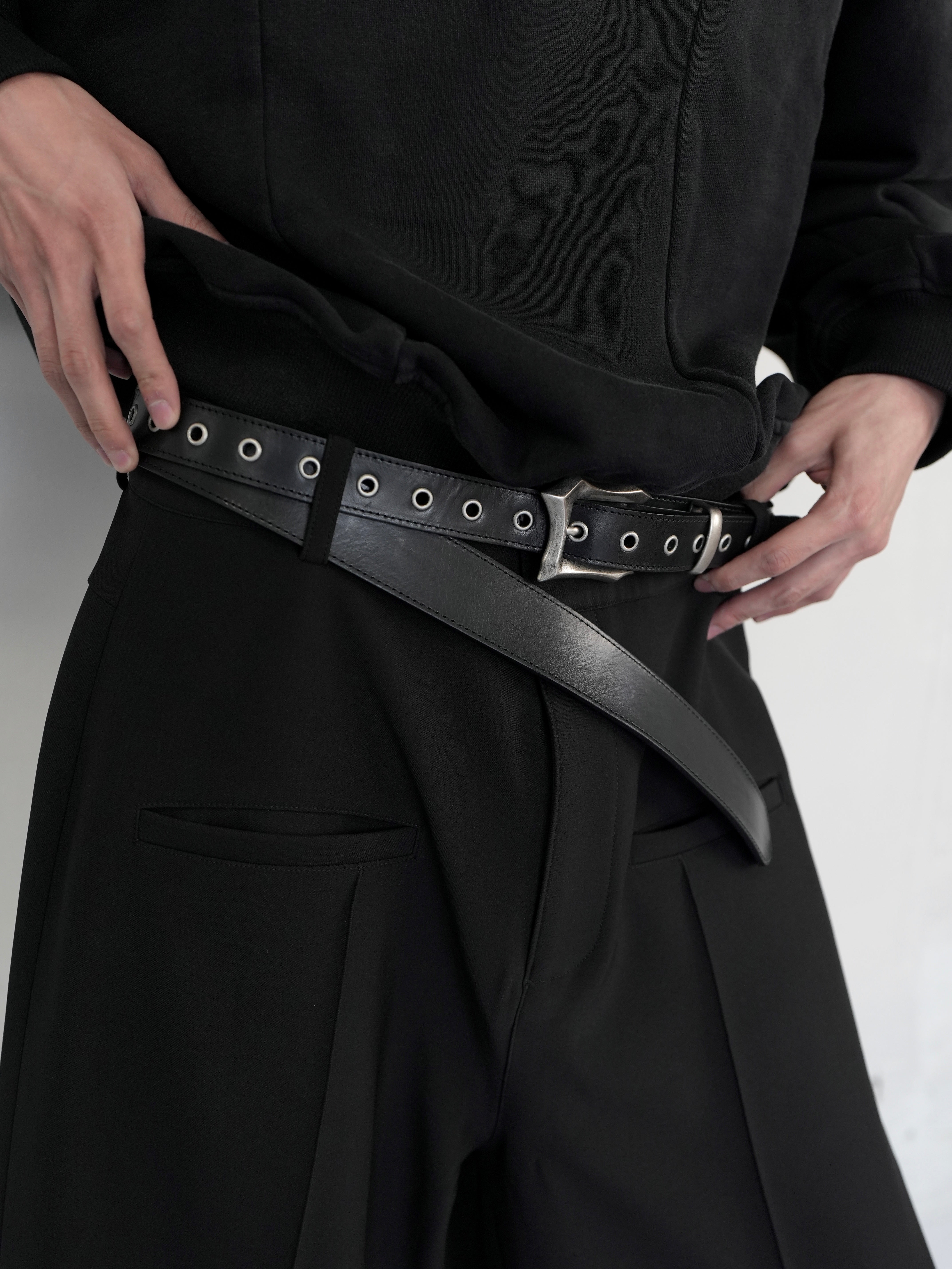 【CHIKASHITSU PLUS HIGH】Layered leather eyelet belt