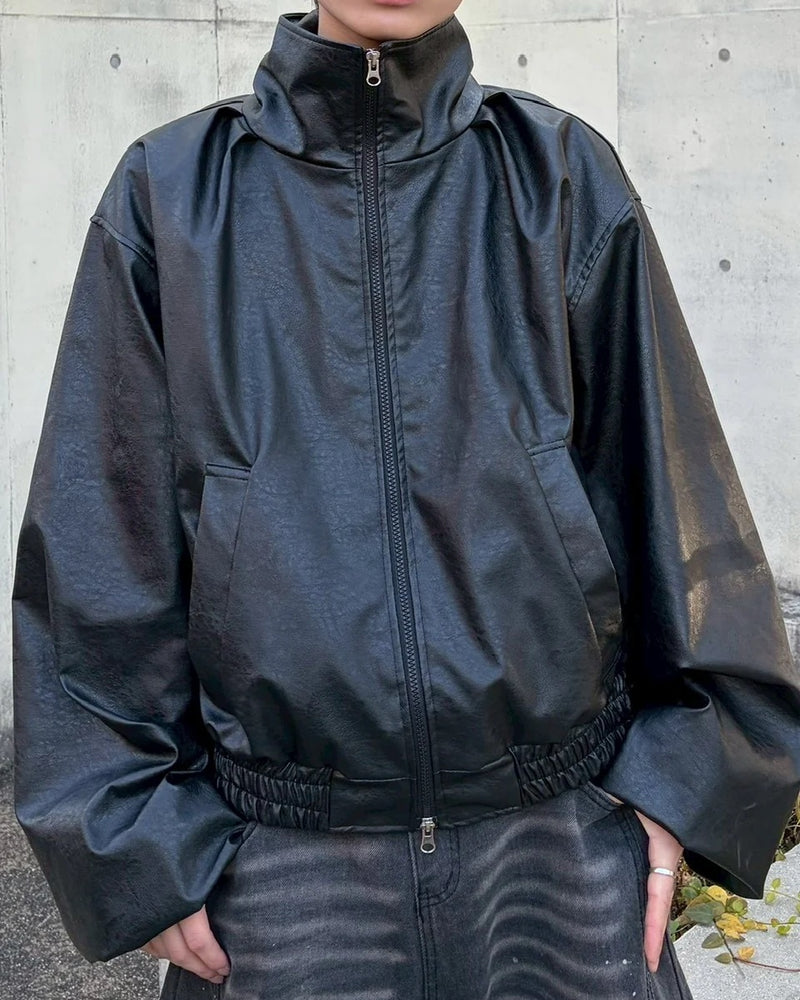 受注制【LUV CODE】high neck leather jacket