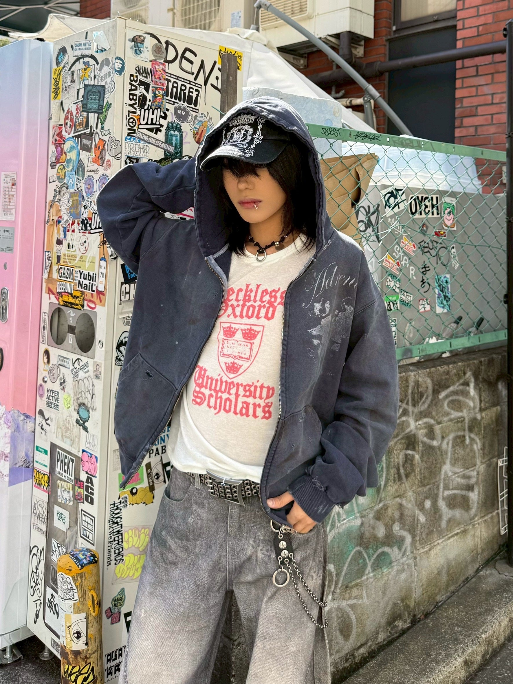 国際配送【Never mind the XU】3D print curve denim pants