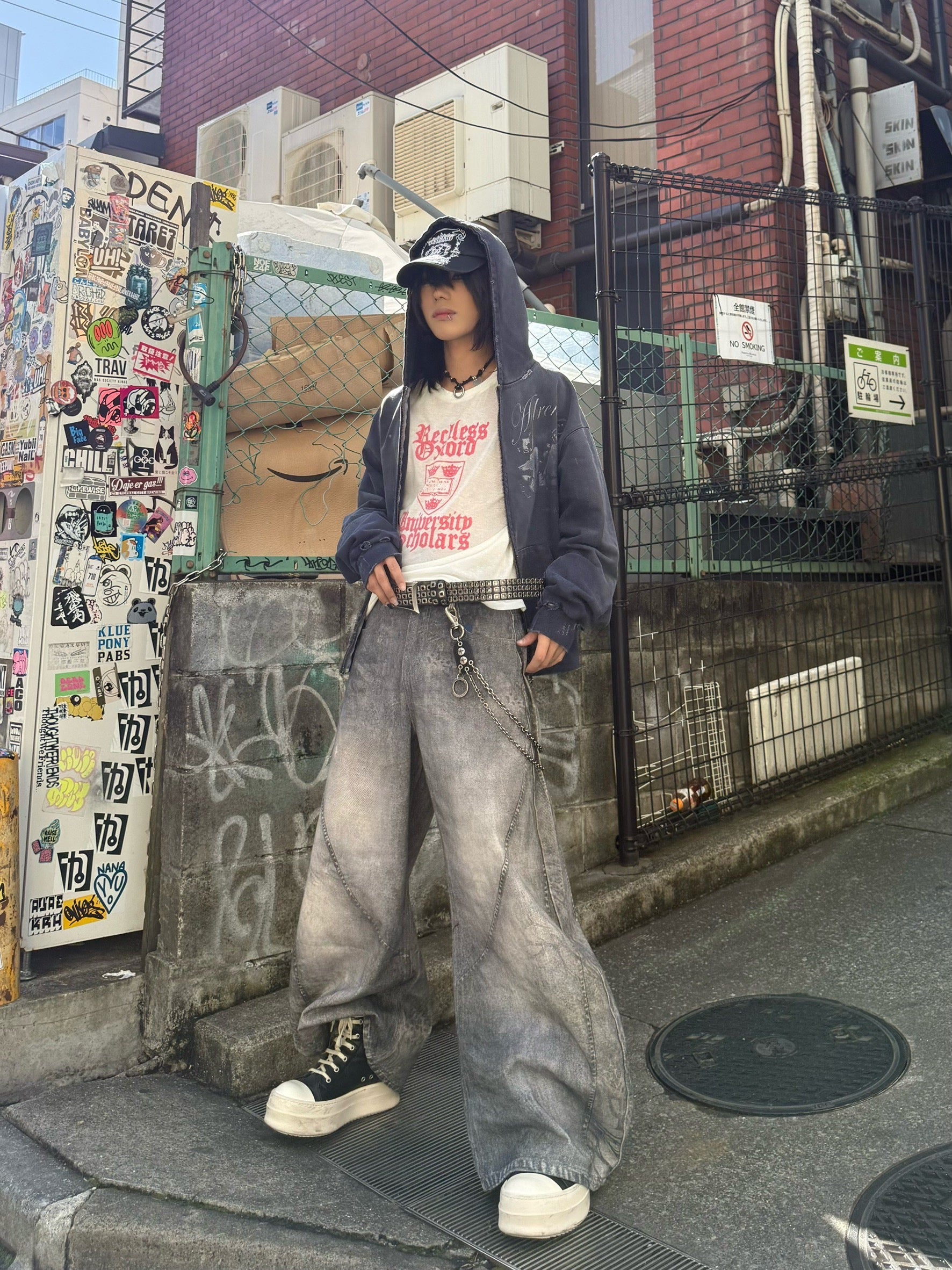 国際配送【Never mind the XU】3D print curve denim pants