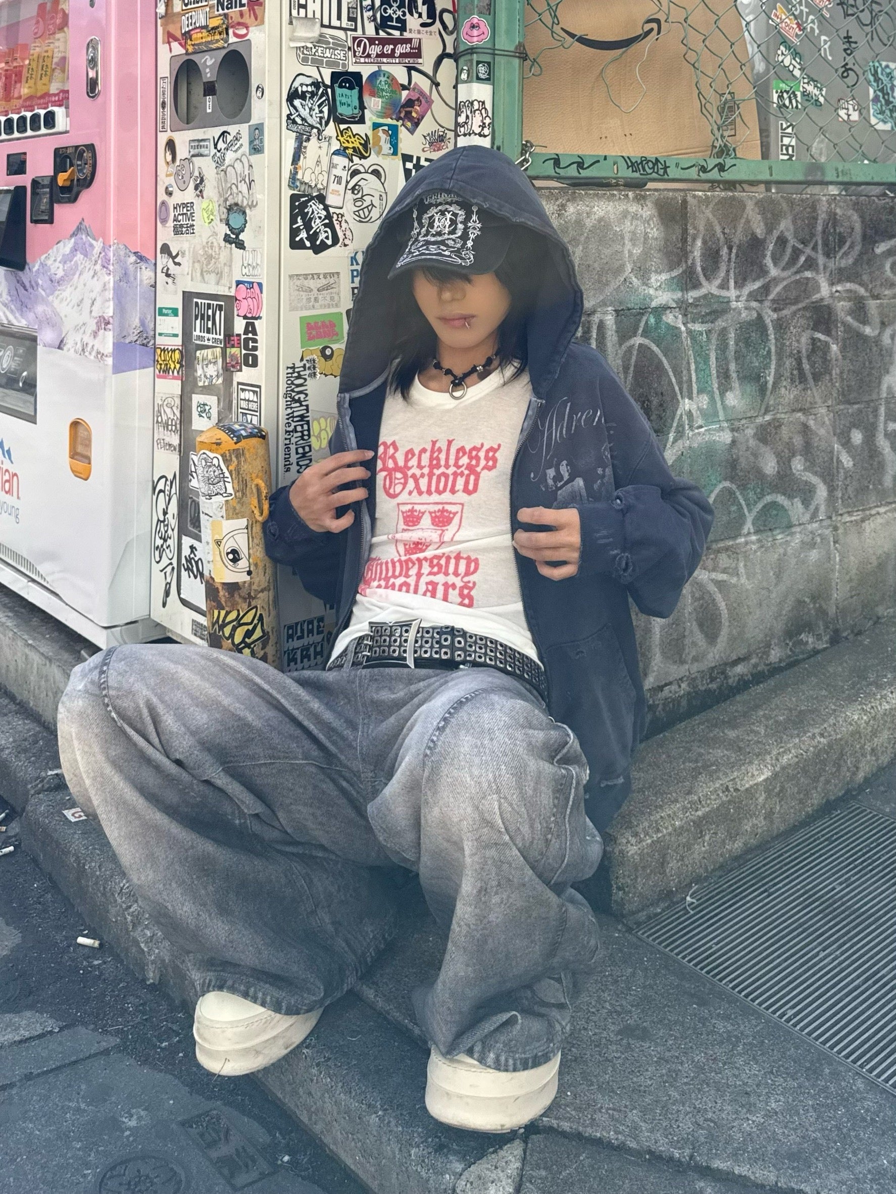 国際配送【Never mind the XU】3D print curve denim pants