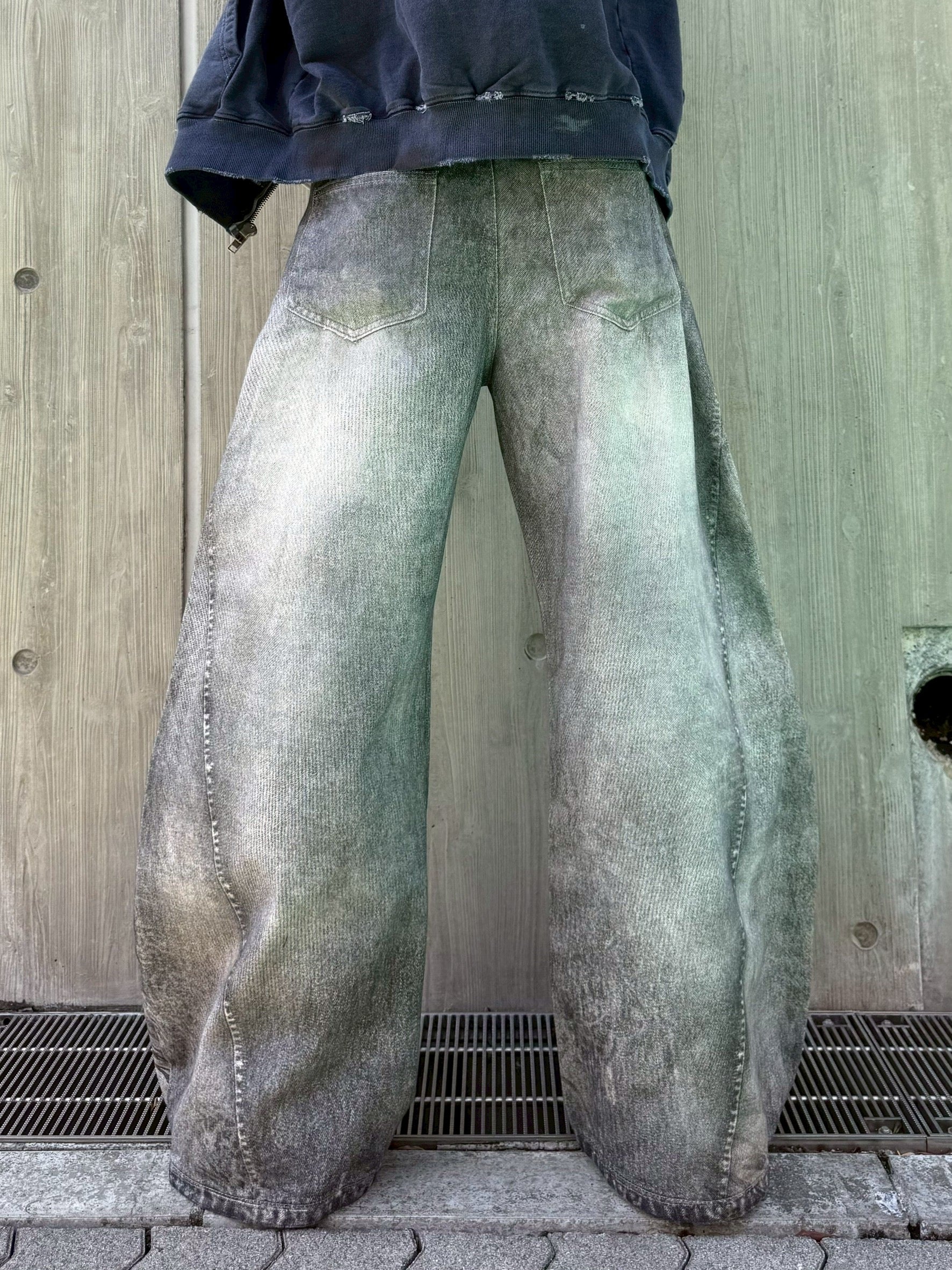 国際配送【Never mind the XU】3D print curve denim pants