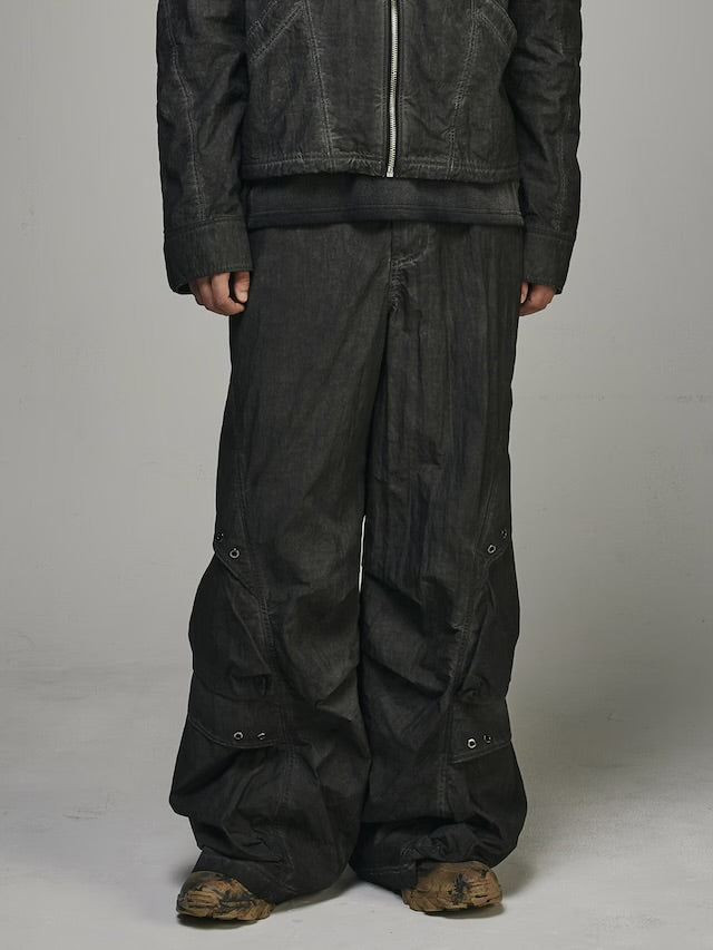【BLR BLUER】DYED MULTI-POCKET NYLON PARACHUTE PANTS