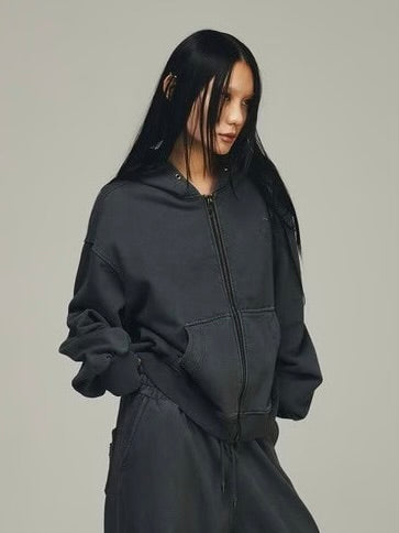 【BLR BLUER】Dyed Circle Logo Over-fit Hoodie Zip-up
