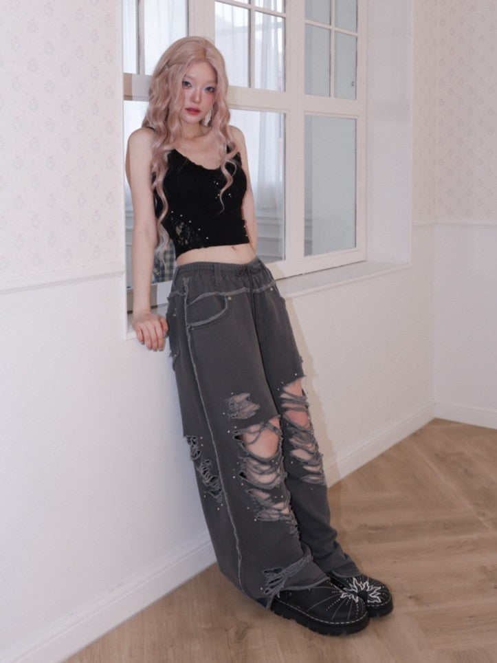 【CHERRYQUIRI】damage stud jogger pt