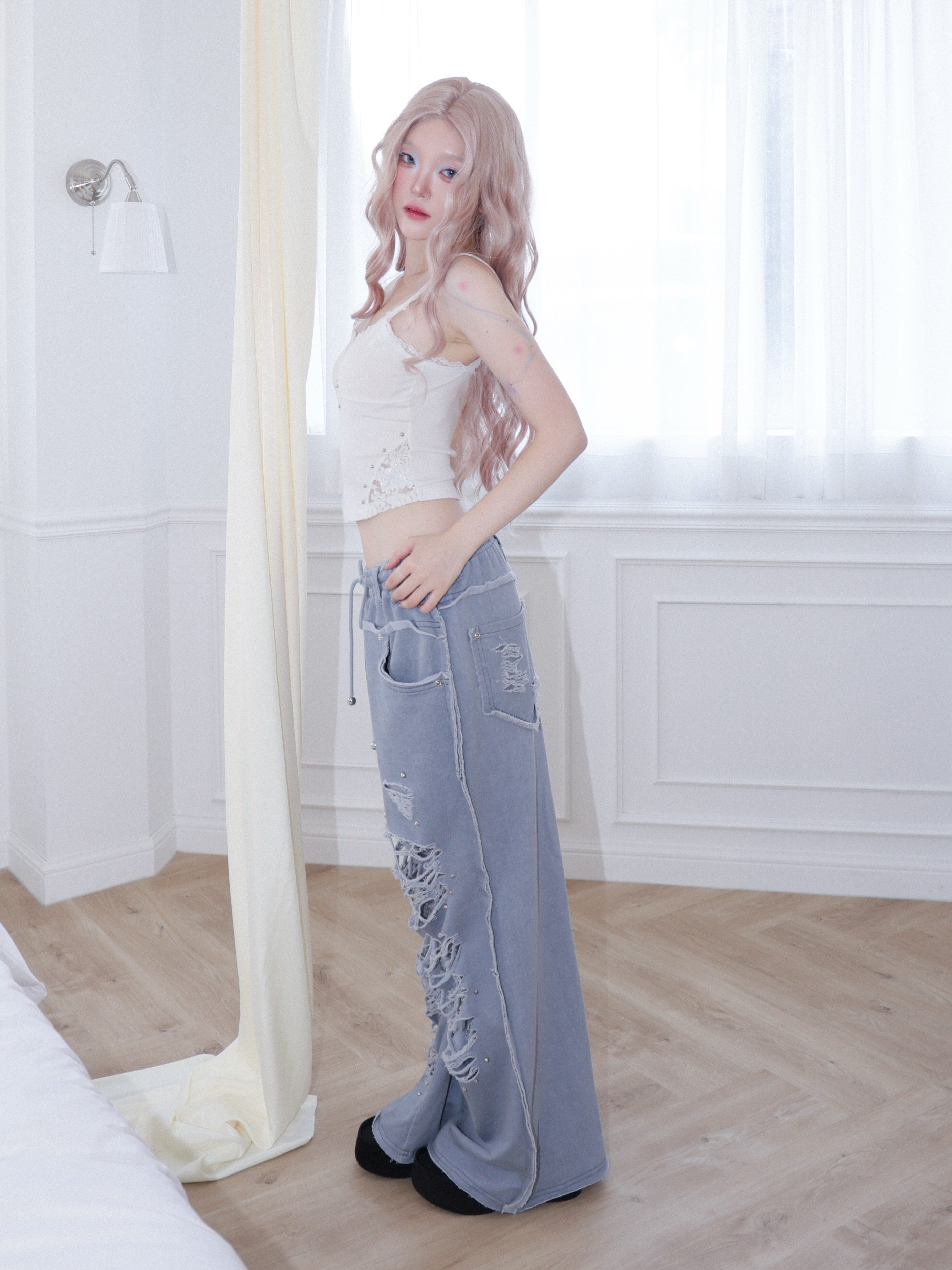 【CHERRYQUIRI】damage stud jogger pt