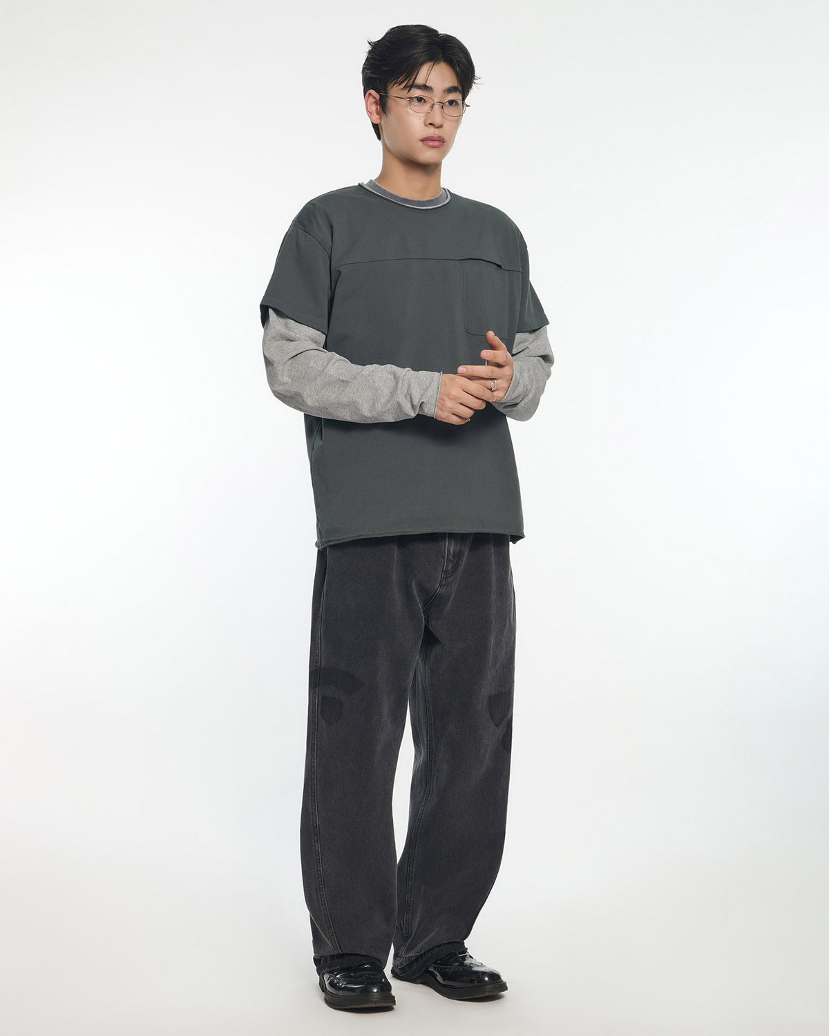 【NOMANUAL】LAYERED ROUGH LONG SLEEVE TEE