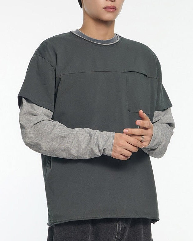 【NOMANUAL】LAYERED ROUGH LONG SLEEVE TEE