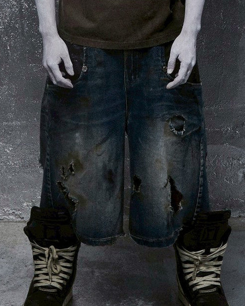 【DEVIL KIM】BURN DAMAGE DENIM SHORTS