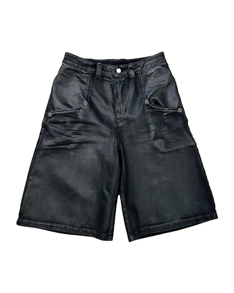 【DEVIL KIM】BLACK WAXED DENIM SHORTS